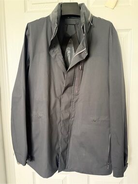 Z Zegna Men's Black Raincoat with Zip Chest Pocket